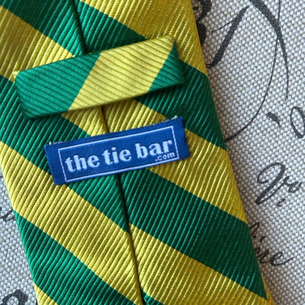 Green and Yellow Striped Men's Tie - Picture 4 of 4